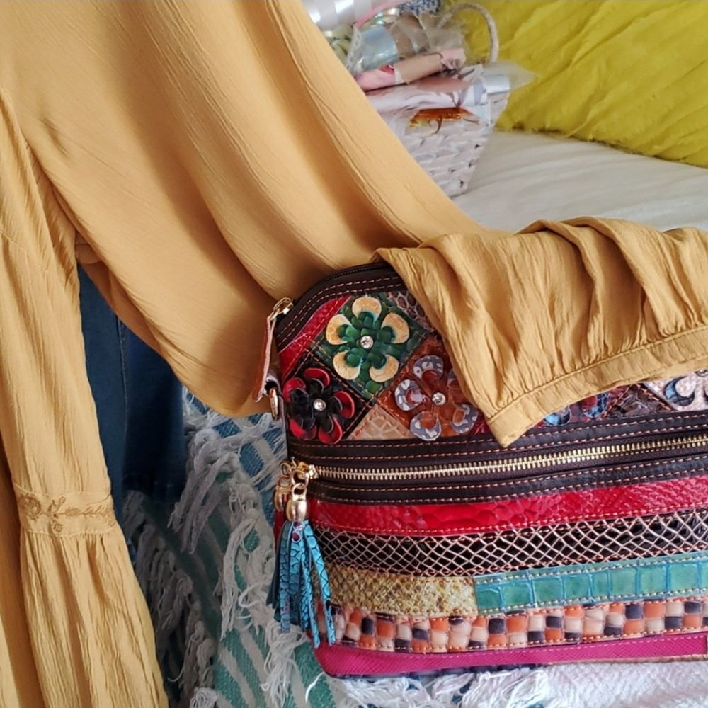 Boho Embroidered Maxi Dress - Mustard - Picture 12 of 13